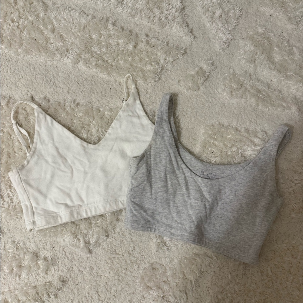 Brandy Melville Women's White and Gray Crop Tops